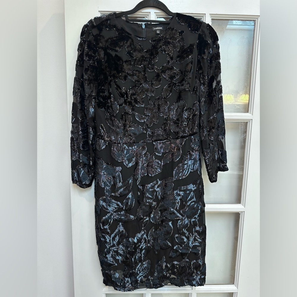 J. Peterman Black Velvet Burnout Starburst Applique Dress Size 2 XS Whimsigoth